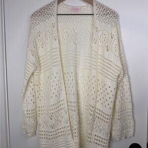 Pink Lily The Best Views White Crochet Longline Cardigan Small